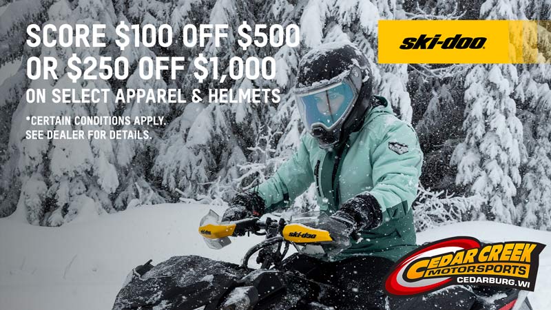 100 off $500 or $200 off $1000 Off Ski-Doo Apparel near Milwaukee, WI